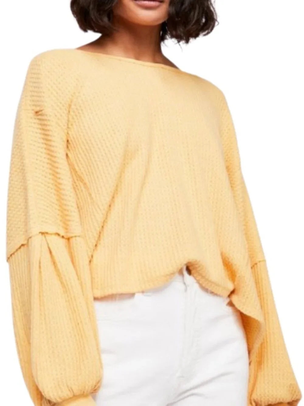 Free People We The Free Love Me Open Back Waffle Knit Thermal Top
